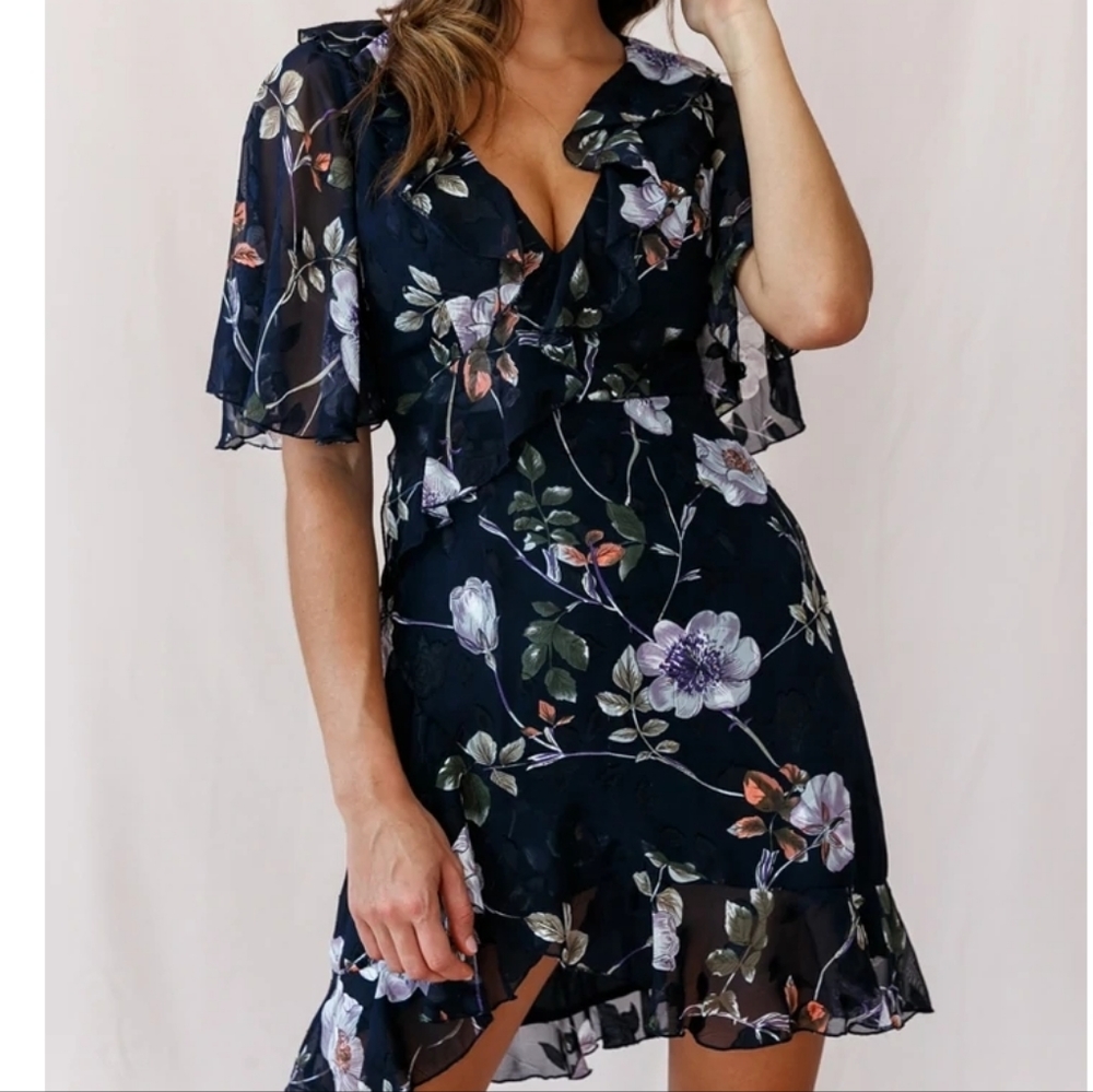 June Angel Sleeve Ruffle Detail Dress